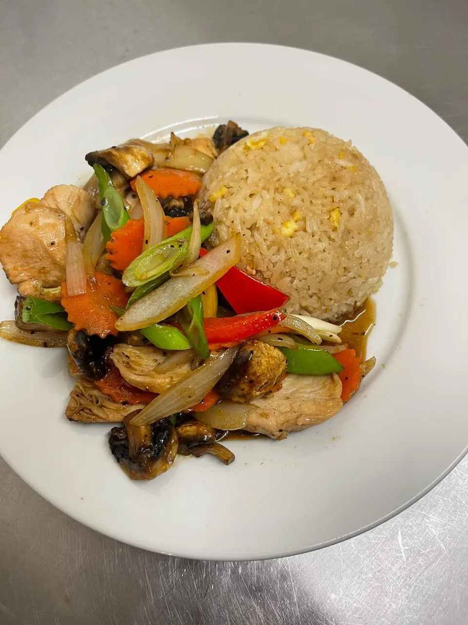 Thai stir fry with vegetables and rice from Nick's Thai Kitchen