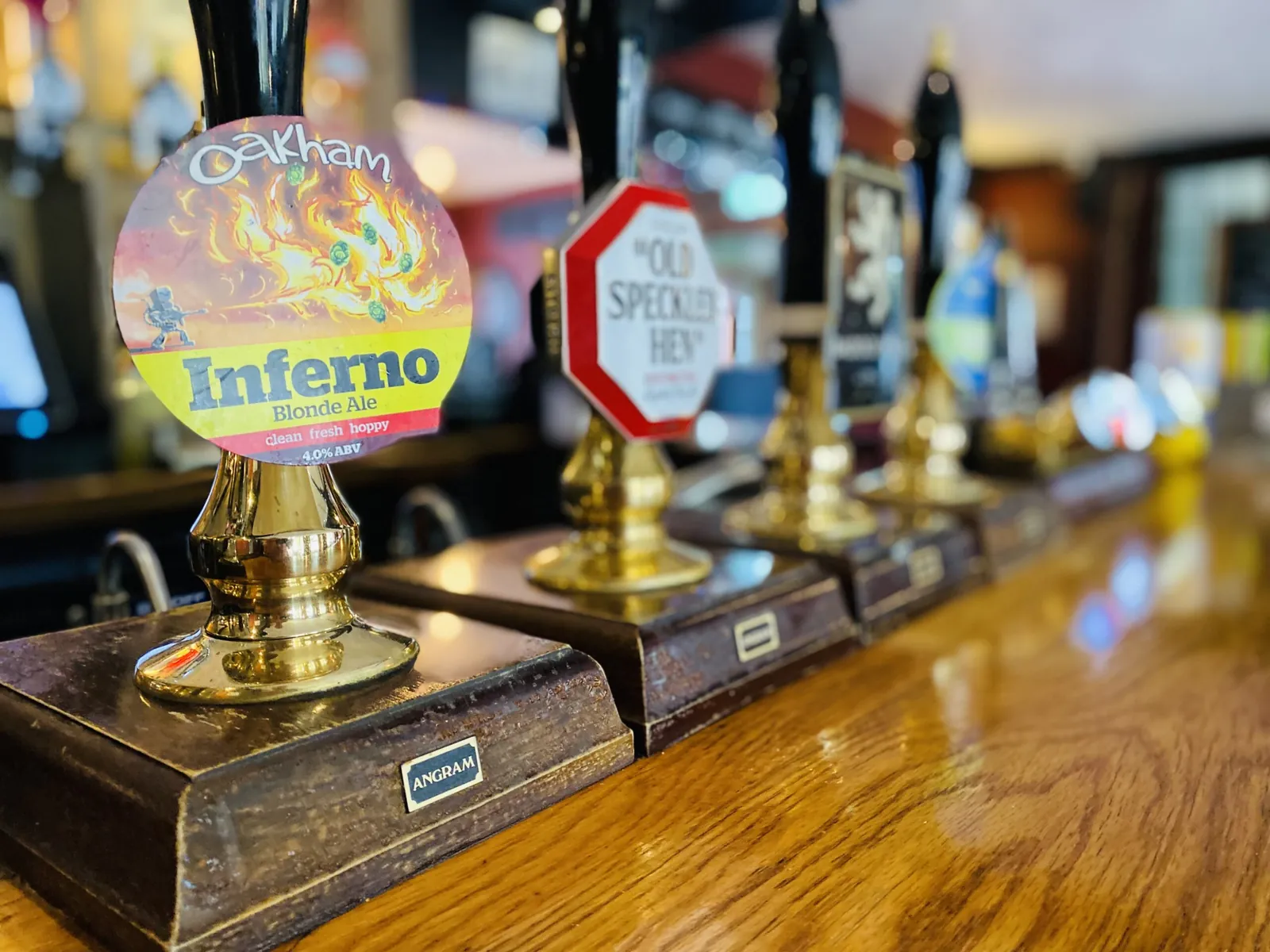 Real ale taps at the White Lion