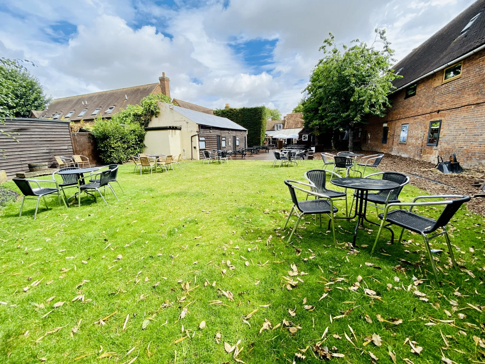 The White Lion beer garden in the sun